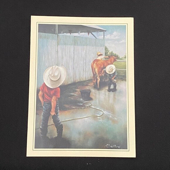 Leanin Tree Greeting Card/Magnet WASHRACK ADJUSTMENTS Children Cow Chores VTG - Picture 2 of 13